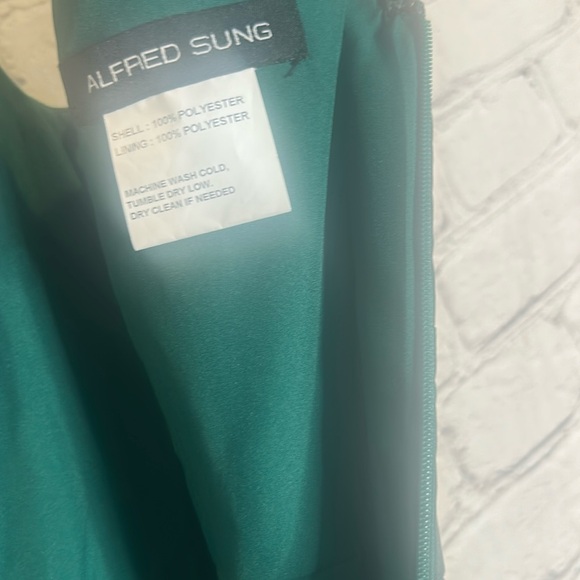 Alfred Sung Green Short Sleeve Evening Long Gown Size 10 Excellent Condition - Picture 9 of 10